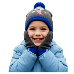 Marvel Spider-Man Spidey Knit Boy Beanie Hat with Pom & Gloves Set (One Size)NWT